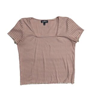 Pink And White Striped Cropped Baby Doll Y2K Short Sleeve Top Medium Kidcore